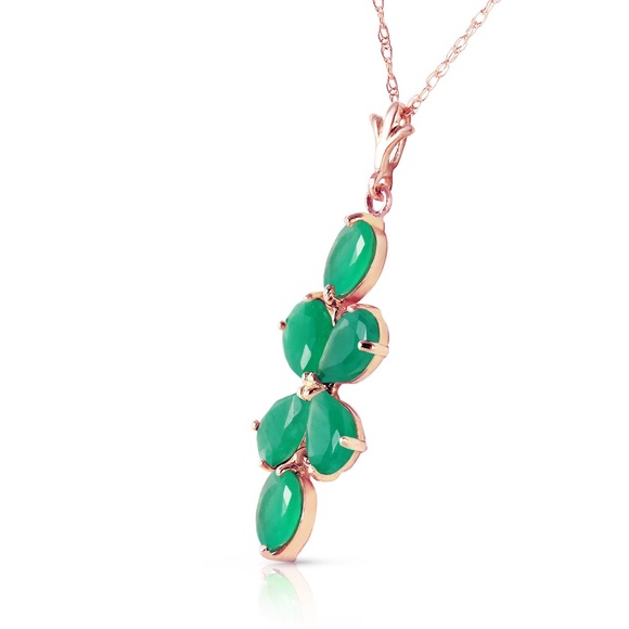 14K. SOLID GOLD NECKLACE WITH NATURAL EMERALDS (Rose Gold) - Picture 2 of 5